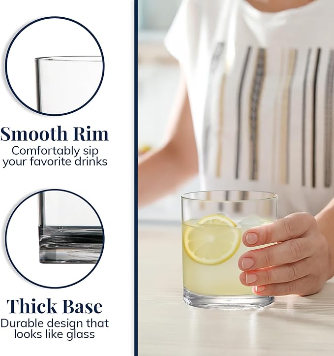 US Acrylic Classic Clear Plastic Reusable Drinking Glasses (Set of 6) 12oz Rocks Cups | BPA-Free Tumblers, Made in USA | Top-Rack Dishwasher Safe