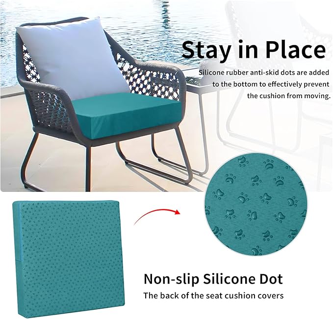 Easy-Going Waterproof Patio Cushion Covers 20x18x4 inch 4 Pack Replacement Non-Slip Outdoor Seat Cushion Slipcover with Zipper. Teal