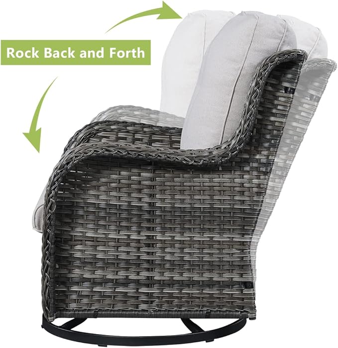 HUMMUH Outdoor Swivel Rocker Wicker Patio Chairs High Back PE Rattan Glider Chairs 4PCS Patio Furniture Set(Grey,Beige)