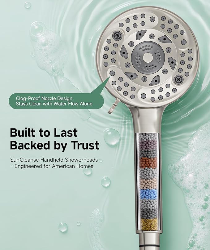 Filtered Shower Head with Handheld, 9-Spray Mode High Pressure Detachable Shower Head with Filters for Hard Water - Remove Chlorine Brushed