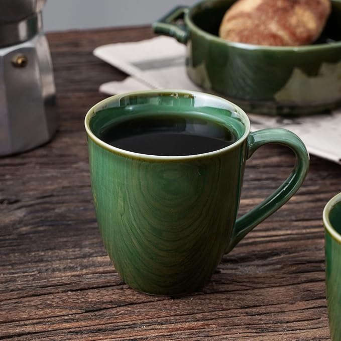 vicrays Coffee Mug Set, 12 Ounce, Set of 6, Ceramic Mug for Men, Women, Unique Glazed Mugs with Handle for Coffee, Tea, Milk, Cocoa, Cereal(Green)