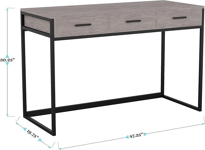 Martha Stewart Ollie Home Office Desk with 3 Drawers in Gray Wood Grain with Oil Rubbed Bronze Hardware