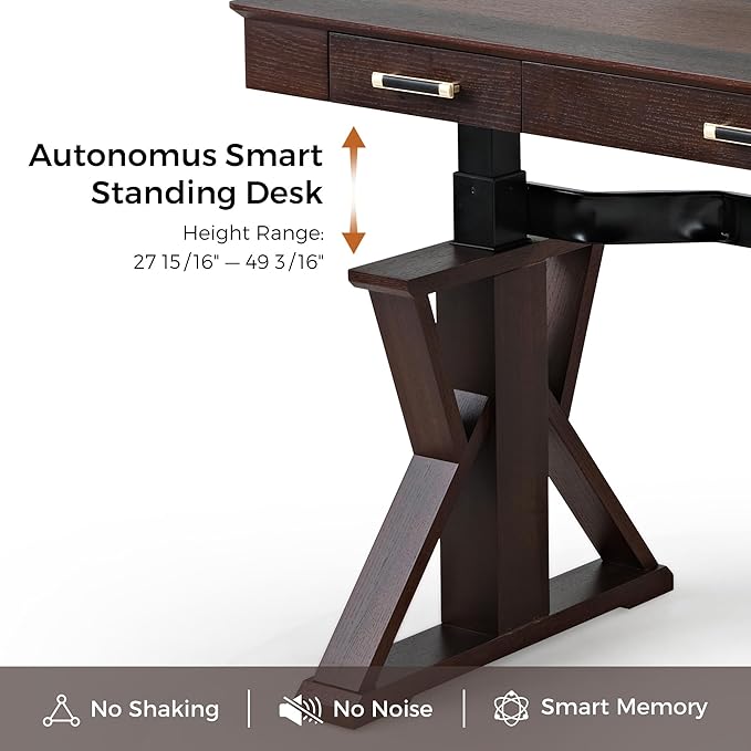 EUREKA ERGONOMIC Standing Desk, 63 inch Executive Desk w Drawers,Modern X-Shaped Leg Luxury Home Office Computer Desk w Monitor Stand,Smoked Oak