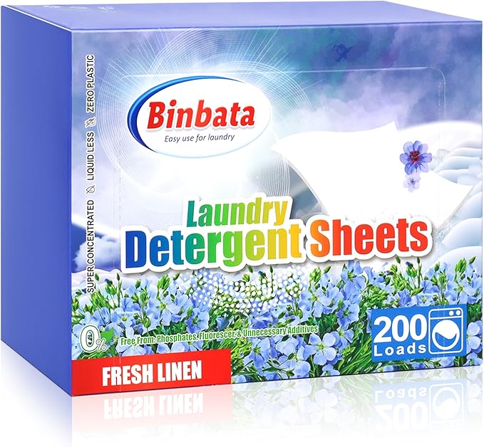 Laundry Detergent Sheets, 200 Loads Fresh Linen Scent Hypoallergenic Eco-Friendly, Biodegradable Plastic Free Liquidless Laundry Sheets Suitable for Sensitive Skin