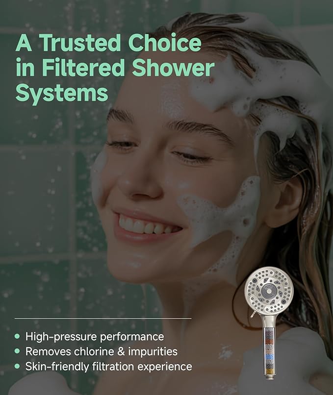 Filtered Shower Head with Handheld, 9-Spray Mode High Pressure Detachable Shower Head with Filters for Hard Water - Remove Chlorine Brushed