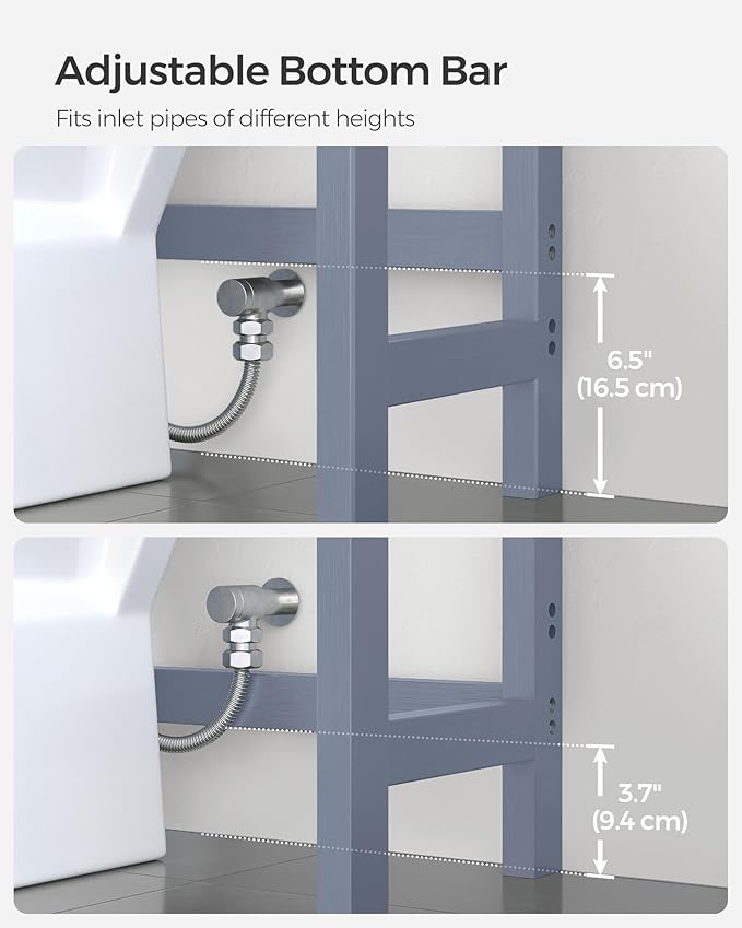 SONGMICS Over The Toilet Storage, 3-Tier Over Toilet Bathroom Organizer with Adjustable Shelf, 10.2 x 24.8 x 66.9 Inches, Space-Saving, Gray UBTS001G01
