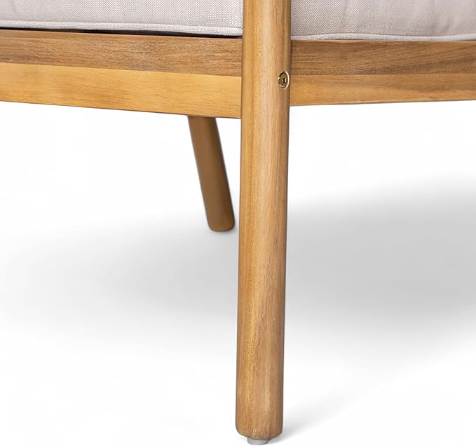Christopher Knight Home Octavia Outdoor Club Chairs Set of 2, Acacia Wood Accent Chair with Cushion, Woven Rope Backrest Armchair, Solid Wood Frame Chair, Patio Chair for Porch Backyard, Beige+Teak