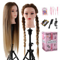 Mannequin Head with Hair, Mannequin Cosmetology Manikin Practice Doll Head for hair styling Braiding Hairdressing Head with Table Clamp + DIY Hair Styling Set
