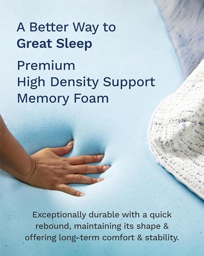 ViscoSoft 2 Inch Memory Foam Mattress Topper Short Queen - Select High Density Ventilated RV Mattress Pad - Premium Removable Rayon Cover