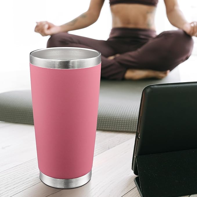 20oz Tumbler Bulk Stainless Steel Tumblers with Lid Vacuum Insulated Double Wall Travel Coffee Mug Powder Coated Tumbler Cup for Hot and Cold Drinks(Pink, 12 pack)