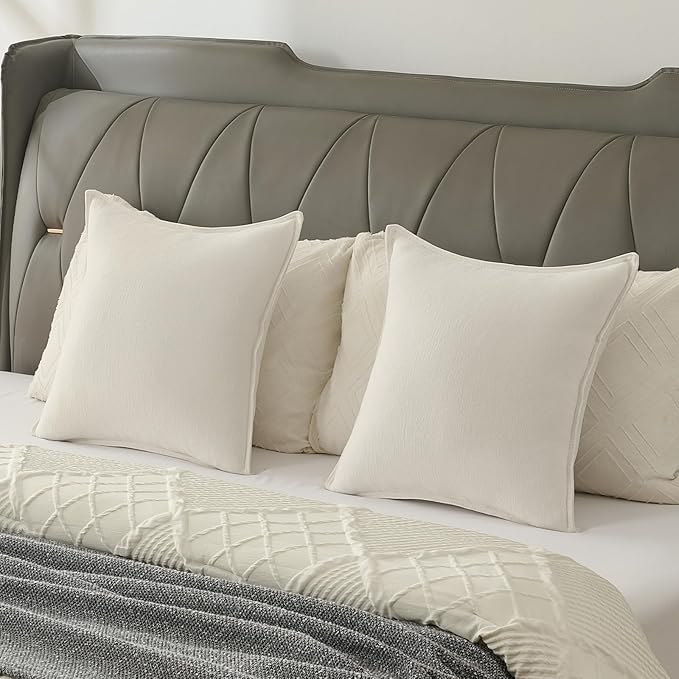 FUTEI Cream White Chenille Throw Pillow Covers 22x22 Inch Set of 2,Edges Double-Stitched Cushion Cases,Modern Home Decor for Couch Living Room