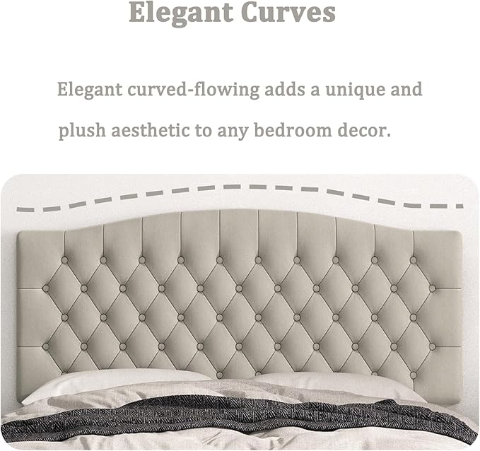 Queen Headboard Only, Upholstered Head Board for Adjustable Bed Velvet Tufted Queen/Full Size Wall Mounted Headboard with Solid Wood Legs Head Board, Taupe