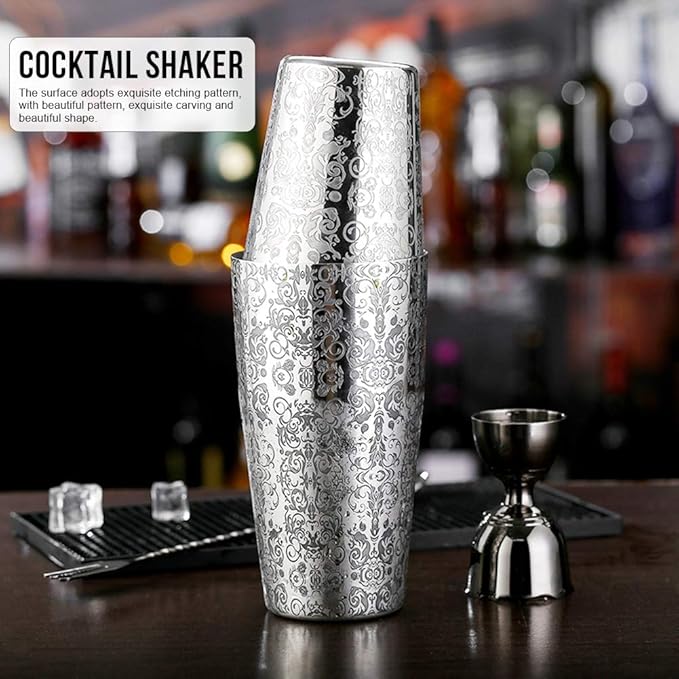 Estink Shaker Cocktail Shaker Set Bar Mixing Tin 304 Stainless Steel Bartender Tools with Engraved Pattern for Iced Coffee Cocktail Tea