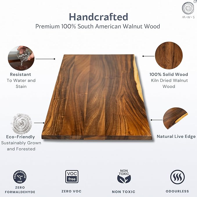 Wood Computer Desk with Drawer - 48x27 Solid Wood Desk, Live Edge Walnut Desk, Sturdy Metal Legs - Scratch and Stain Resistant Finish - Premium Quality