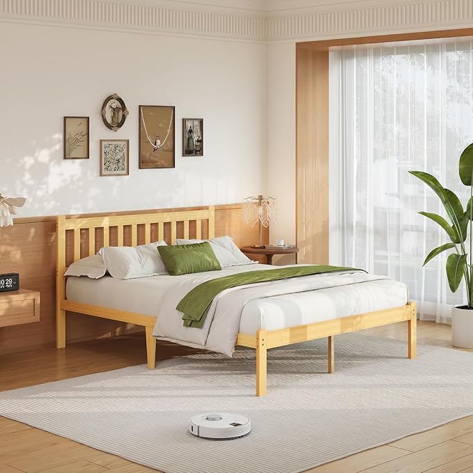 Askeld Wood Full Bed Frame with Headboard, 14 Inch High Solid Bamboo Platform Bed No Box Spring Needed, Mid-Century Heavy Duty Bedframe, Easy Assembly, Noise Free