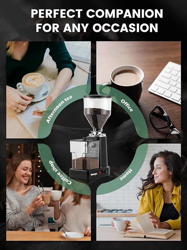Huanyu Flat Burr Coffee Grinder with 19 Grinding Settings Electric Coffee Bean Grinder Adjustable Bulk Coffee Grinder Large Capacity 35oz Black