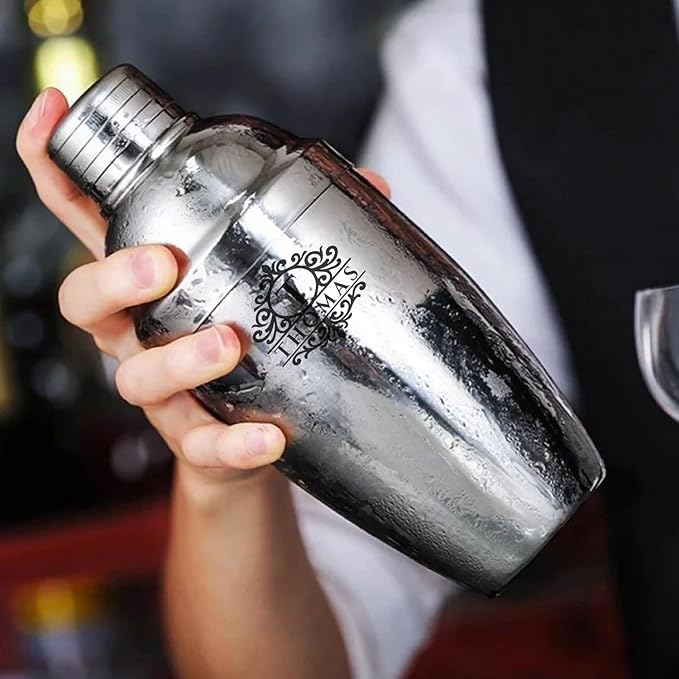 Custom Cocktail Shaker 24 oz, Personalized Engraved Name Martini & Drink Shaker with Strainer & Measurements, Stainless Steel Bar Shaker Set Gift for Bartenders & Cocktail Enthusiasts