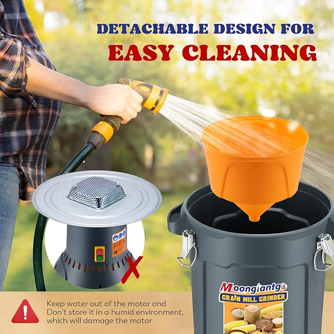 Moongiantgo 15.8Gal Grain Mill Grinder Electric Corn Grinder 1300W Feed Mill for Dry Cereals with 7 Sieves + 1 Socket Wrench + 1 Cloth Bag + 1 Shovel, Detachable 60L Bucket & Hopper, Molino de Maiz