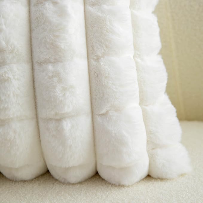 Neelvin Cream White Faux Fur Cozy Soft Plaid Decorative Throw Pillow Covers 22x22 inch Set of 2,Velvet Pillowcase Cushion Case for Sofa Couch