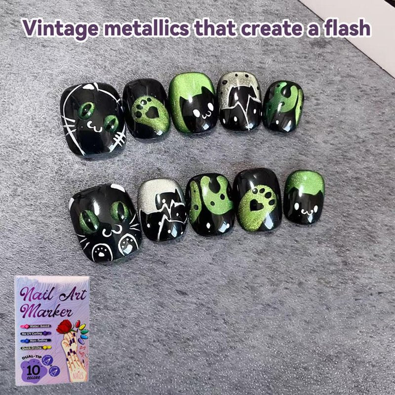 Colors Nail Art Pens Set, 3D Nail Polish Pens, Quick-Dry DIY Nail Art Markers Graffiti Dotting Pen for Nails Art Design Manicure Nail DIY Decoration (10 Metal vintage color)
