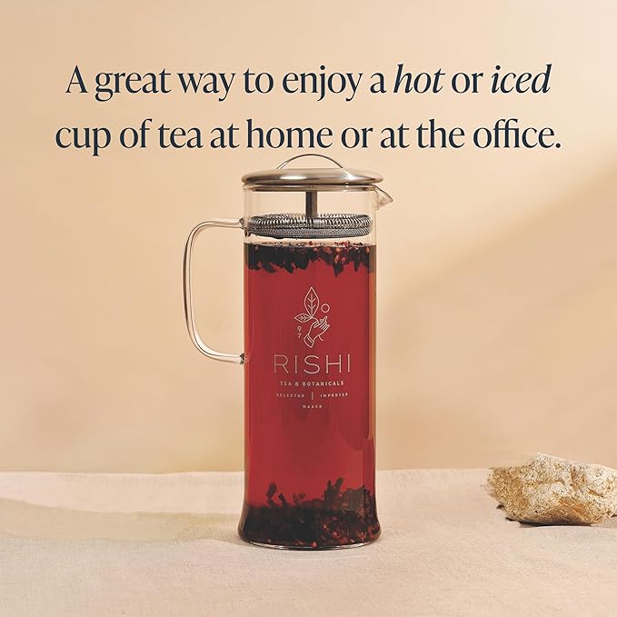 Rishi Tea Simple Brew Teapot - For 33oz Loose Tea Preparation, Built-in Strainer, Everyday Teaware, Easy to Clean, Borosilicate Glass, Enjoy Hot or Iced Tea - 1000ml