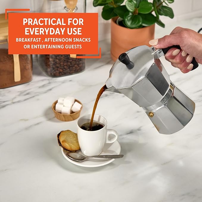 Imusa USA Aluminum Stovetop 6-cup Espresso Maker (B120-43V), Silver