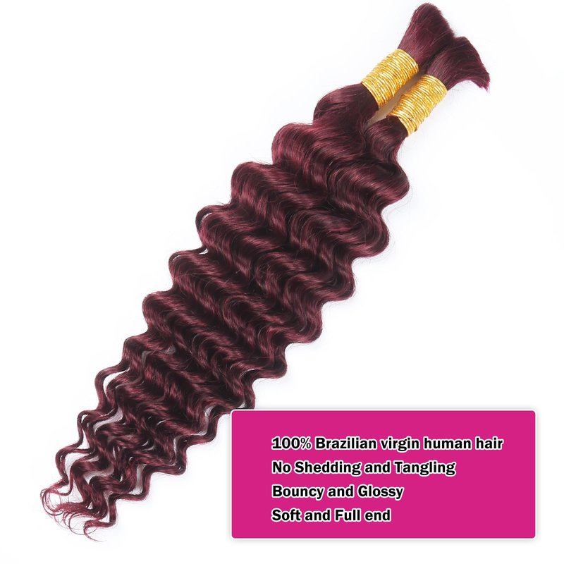 RESACA Deep Wave Bulk Human Hair for Braiding 20 Inch 100g 2 Bundle Boho Braids Human Hair Water Wet and Wavy 100% Unprocessed Brazilian Virgin Hair Extensions Kinky Curly （99j）