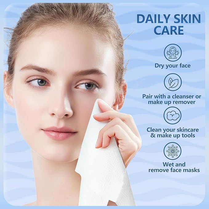 Disposable Face Towels, 12"×12" Extra Large Face Towelettes, Ultra Soft Facial Towels for Sensitive Skin, Makeup Remover Dry Wipes, 165 Count (3 Packs of 55)