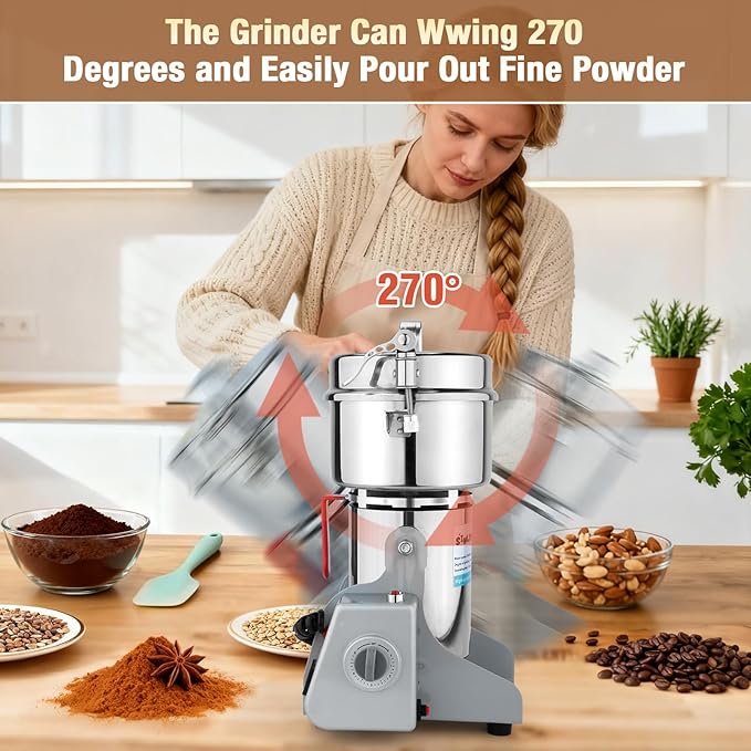 Electric Grain Mill Grinder - Swing Type 3500W 110V 2500g Commercial Spice Grinder,Suitable for Flour,Corn,and Coffee,Indian Spices,Herbs,Pepper(2500g)