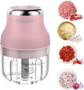 Vegetable Chopper, Electric Garlic Chopper, 250ML USB Rechargeable Mini Blender, Powerful Small Food Processor, Blender to Vegetable, Wireless Food Cutter for Ginger, Chili, Fruit, Meat, etc（Pink）