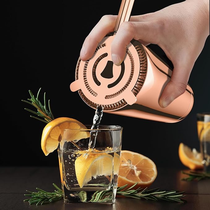 IOV Boston Cocktail Shaker Set, 18oz & 28oz Stainless Steel Weighted Shaker Tins, Metal Martini Drink Mixer for Bartending, Professional Bar Tools with Cocktail Recipe Guide, Rose Gold