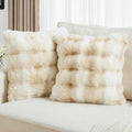 FUTEI Beige White Decorative Throw Pillow Covers 16x16 Inch Set of 2,Soft Fuzzy Faux Rabbit Fur Cushion Covers with Raised Texture,Neutral Boho Home Decor for Couch Bed Living Room
