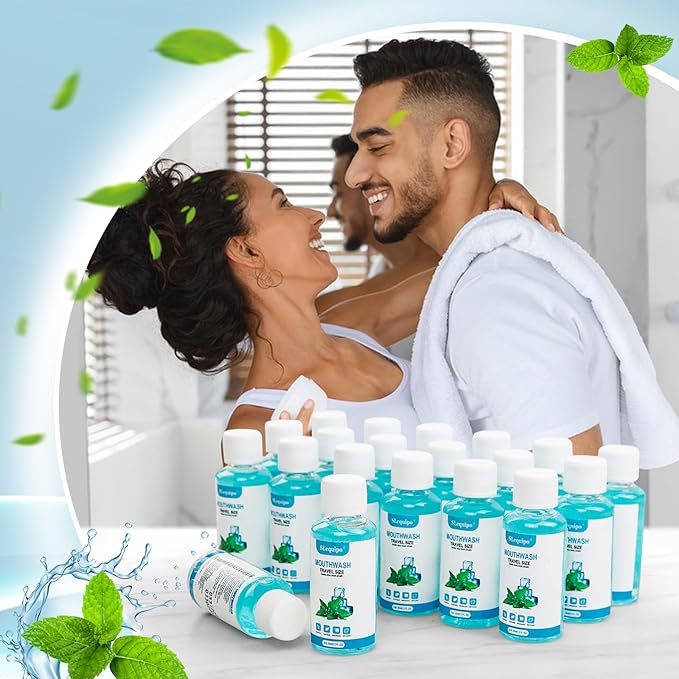 10 pcs Travel Size Mouthwash Bulk Mini Mouthwash, Fresh Mint Portable Mouthwash Individual 1.2oz/35ml Mouthwash Bottles for Travel Toiletry Kits, Blue