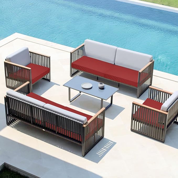 Easy-Going Waterproof Patio Cushion Covers 24x24x4 inch 2 Pack Replacement Non-Slip Outdoor Seat Cushion Slipcover with Zipper. Red