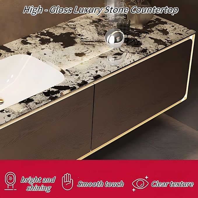 68IN Bathroom Vanity Set with a Single Sink - Embedded Sensor Light Strip & Large Capacity Floating Cabinet | Modern Bathroom Vanities with Defogging Mirror Surface & LED Lighting (Mirror Cabinet)