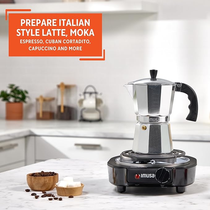Imusa USA Aluminum Stovetop 6-cup Espresso Maker (B120-43V), Silver