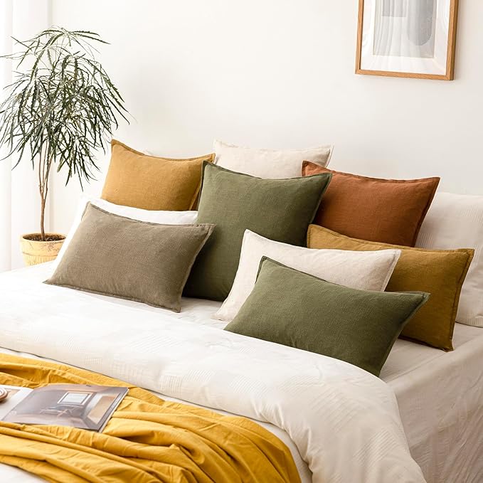 Foindtower Pack of 2, Decorative Linen Soild Throw Pillow Covers Soft Accent Cushion Case Boho Farmhouse Pillowcase for Chair Couch Sofa Bedroom Living Room Home Decor 18 x 18 Inch Honey Mustard
