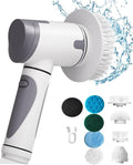 Electric Spin Scrubber,Power Scrubber Dual Speeds Cordless Shower Scrub Brush with Handle,Cleaning Brush with IPX7 Waterproof,8 Brush Heads for Kitchen,Tile,Tub (Short Purple)