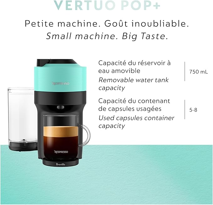Nespresso Vertuo Pop+ Coffee and Espresso Maker by Breville, Aqua Mint