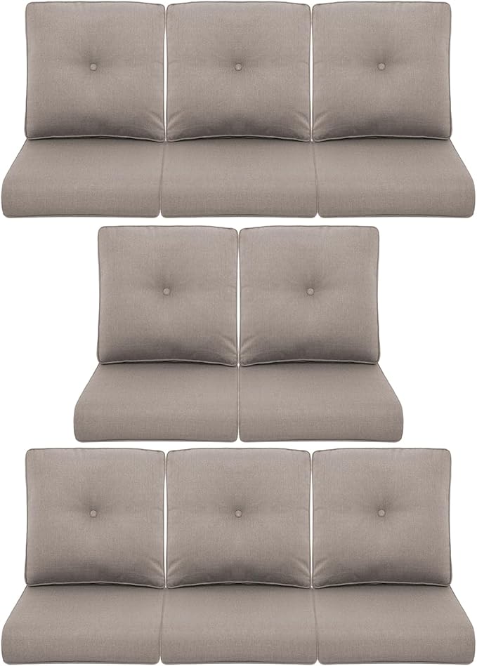 8-Piece Outdoor Patio Cushion Set - Fade & Water Resistant with Removable Olefin Cover, 22x24x4 Inch Memory Foam Cushions for Wicker Sectional Sofa – Grey/Buckle