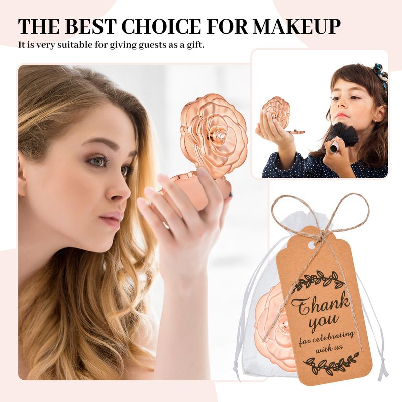 24 Pcs Rose Compact Mirror Bulk Wedding Party Favors for Guests, Rose Gold Portable Folding Travel Makeup Mirrors Set, Return Gifts for Quinceanera Bachelorette Wedding Bridal Shower Party Souvenirs