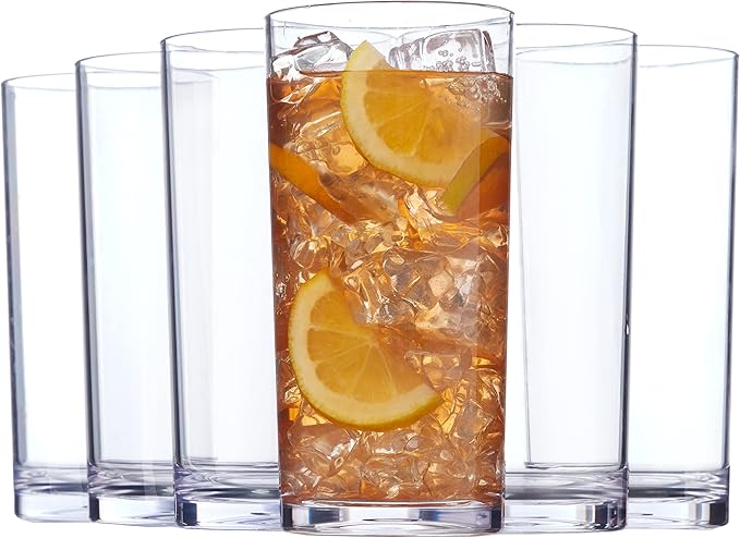 US Acrylic Classic Clear Plastic Reusable Drinking Glasses (Set of 6) 24oz Iced-Tea Cups | BPA-Free Tumblers, Made in USA | Top-Rack Dishwasher Safe