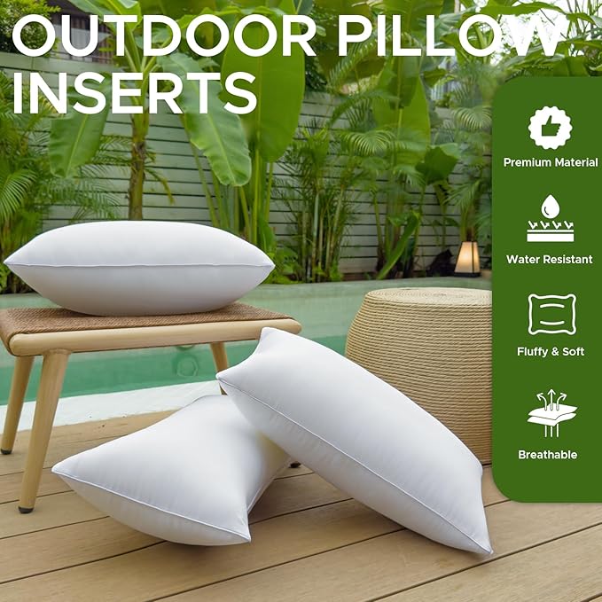 12 x 20 Outdoor Pillow Insert Pack of 4 Patio Furniture Pillows Cushion Waterproof Rectangle Lumbar Throw Pillow Inserts Decorative Couch Pillow Inserts White Sofa Sham Cushion Stuffer
