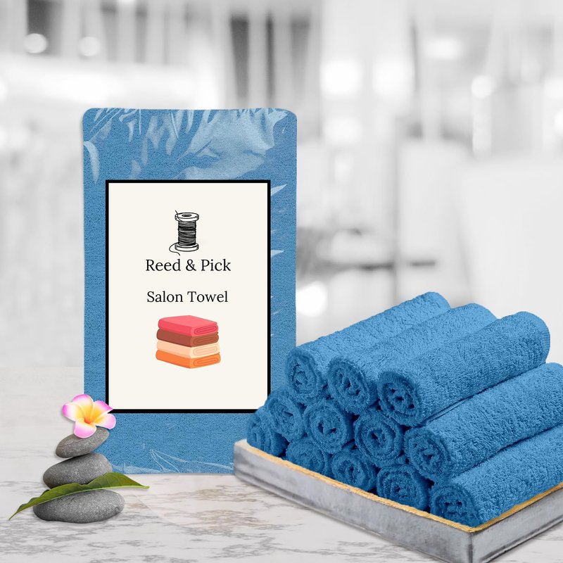 Reed&Pick Hand Towels (Pack of 24) Light Blue Economy Towels Salon Towels - 100% Cotton Spa Towel – 16 x 26 Inches Highly Absorbable, Facial Gym Hair Towel Face Towel Bulk