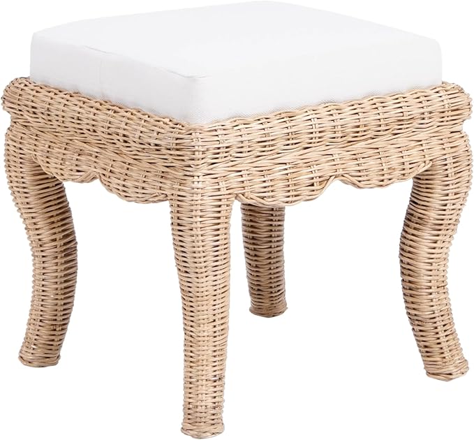 JONATHAN Y VSL1000A Rowan 19.7" Bohemian Designer Woven Rattan/Wood Vanity Stool, White Cushion with Natural Frame, for Living Room, Bedroom, Entryway, Foyer