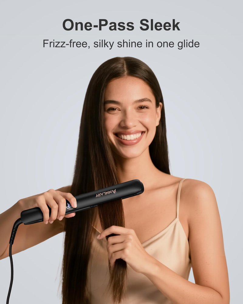 ANNLARY Hair Straightener 1 Inch Flat Iron and Curler 2 in 1, 15s Fast Heating, Professional Titanium Ceramic Ionic Dual Voltage Straighteners for All Hair Types