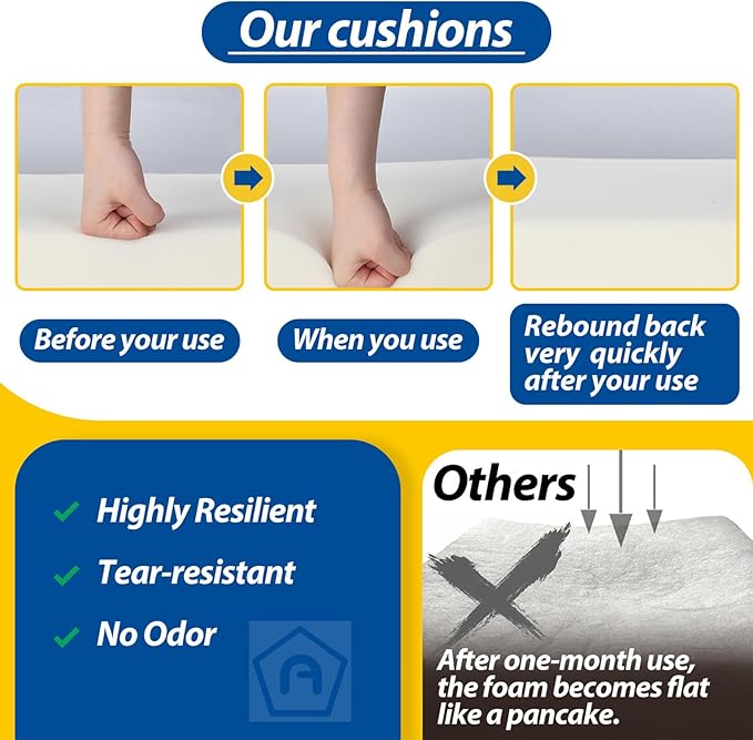 AAAAAcessories Outdoor Deep Seat Cushions, Waterproof, Fade-Resistant Patio Furniture Replacement Cushions, 25.5" x 25.5" x 5" + 25.5" x 19", Khaki Beige