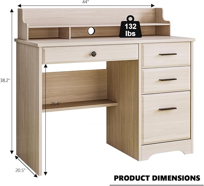 4 EVER WINNER Small Desk with Drawers, Computer Desk with File Cabinet & Monitor Stand, Home Office Desks with Drawers, Wood Writing Desk for Bedroom, Off White