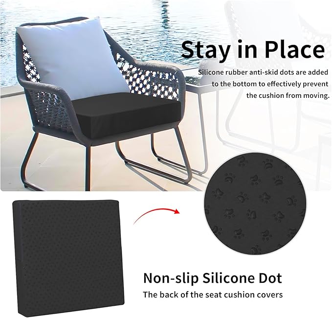 Easy-Going Waterproof Patio Cushion Covers ONLY Cover 22x20x4 inch 4 Pack Replacement Non-Slip Outdoor Seat Cushion Slipcover with Zipper. Black