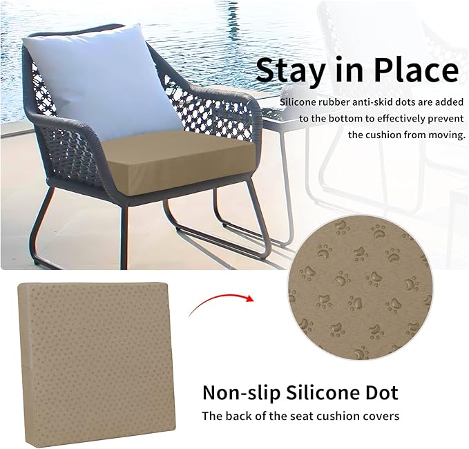 Easy-Going Waterproof Patio Cushion Covers 24x22x4 inch 4 Pack Replacement Non-Slip Outdoor Seat Cushion Slipcover with Zipper. Camel